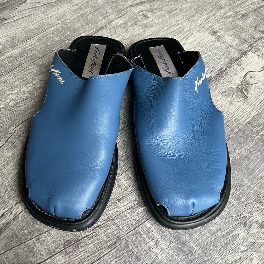 Vintage Karl Kani Mules Shoes Leather Blue Slides On Size 9 / 9.5
